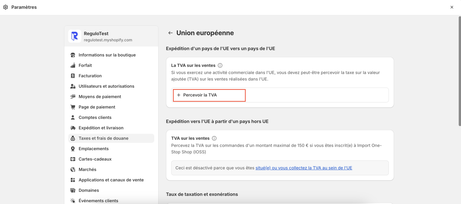 Configurer les TVA sur Shopify